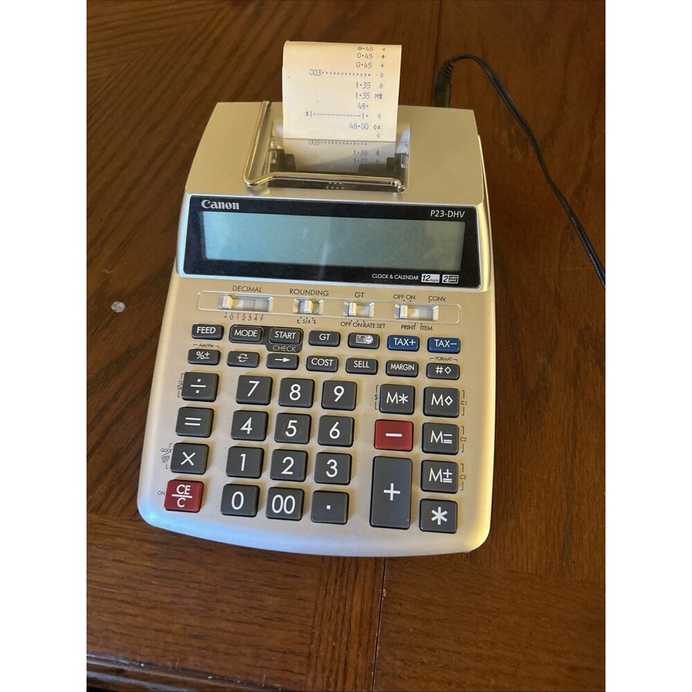 Canon P23-DH V Printing Calculator 12 Digit 2-Color Print w/ Adapter Tested